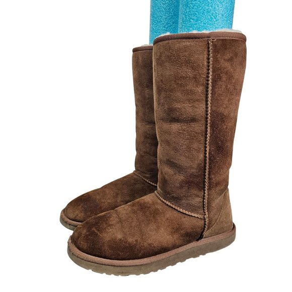 UGG Womens Classic Tall II Boots Sz 8 Brown Leather & Sheepskin 5815 Casual - Picture 2 of 13